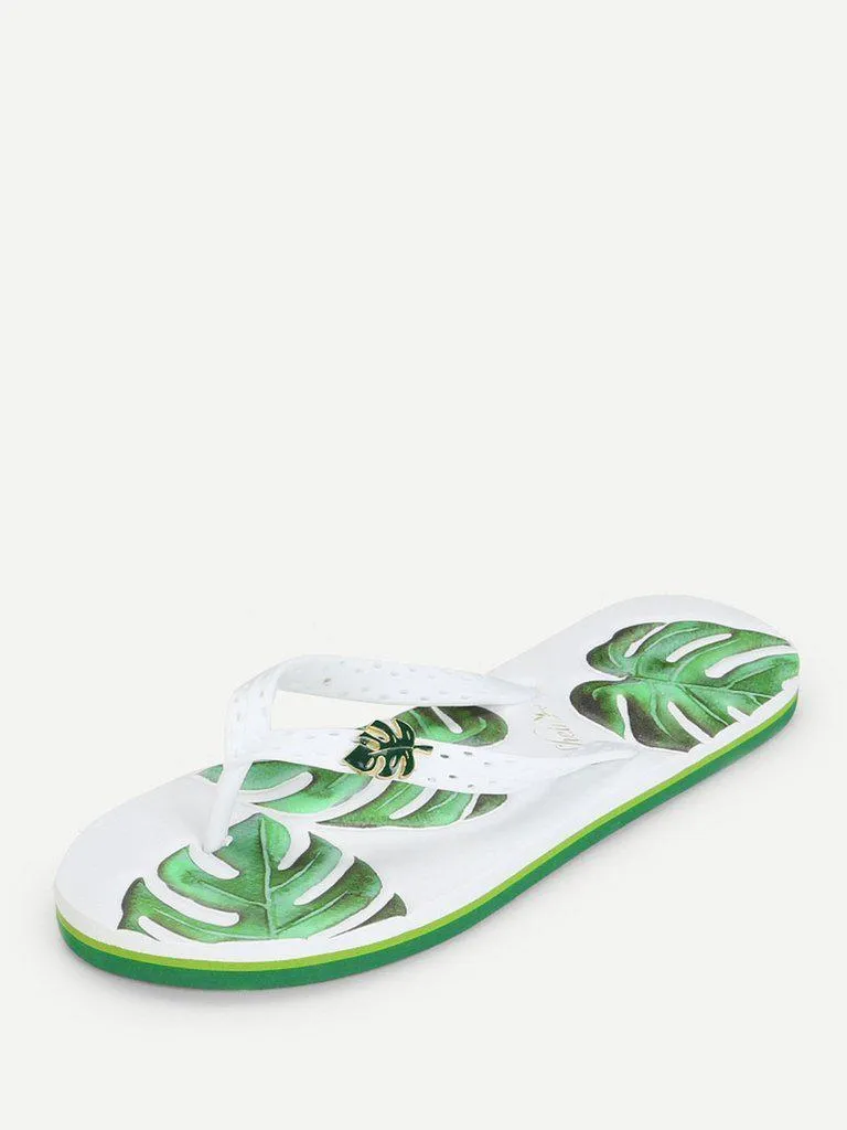 Leaf Decorated Flip Flops