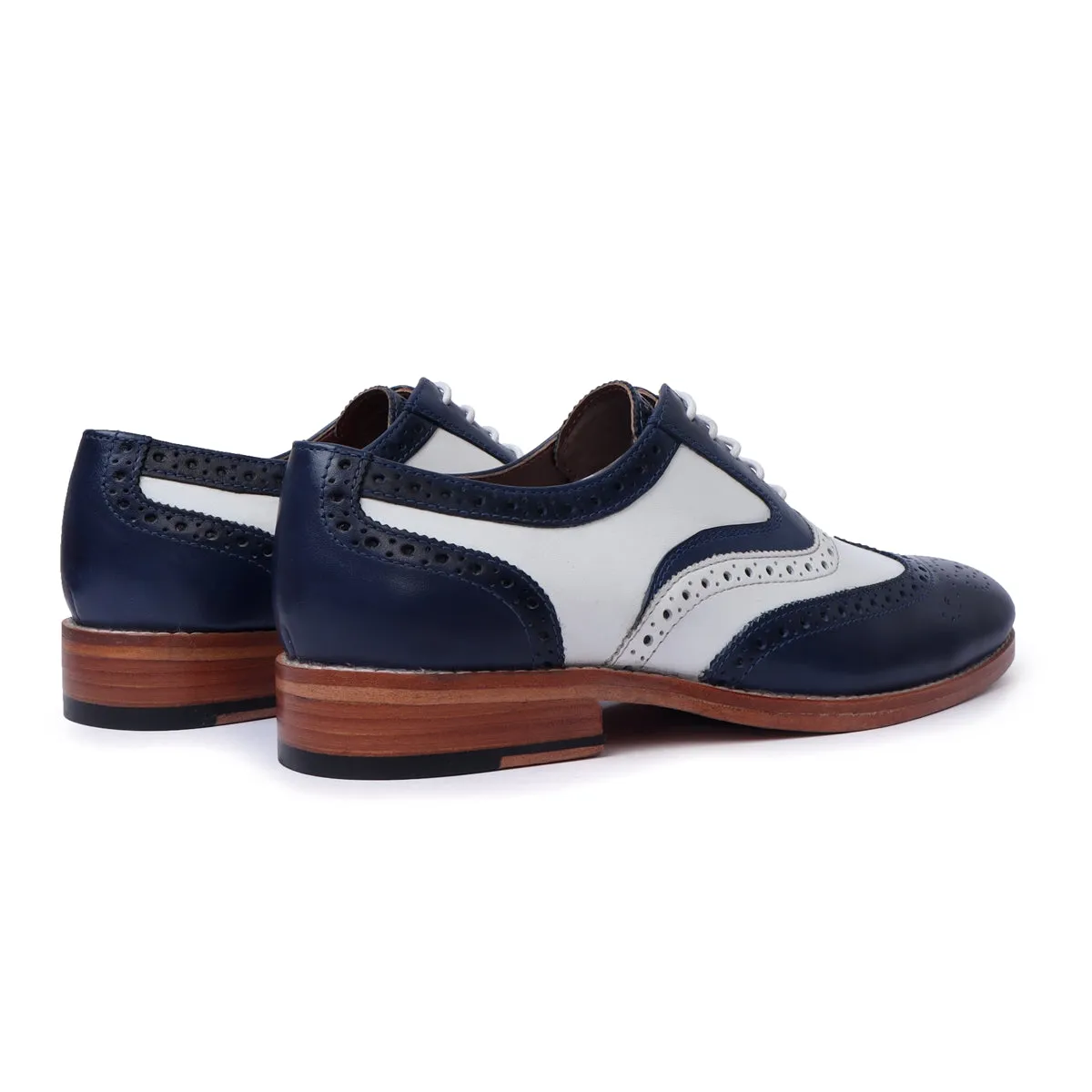 Men's Chic Dual Tone White Blue Genuine Leather Brogue Oxford Lace-up Shoes By Brune & Bareskin