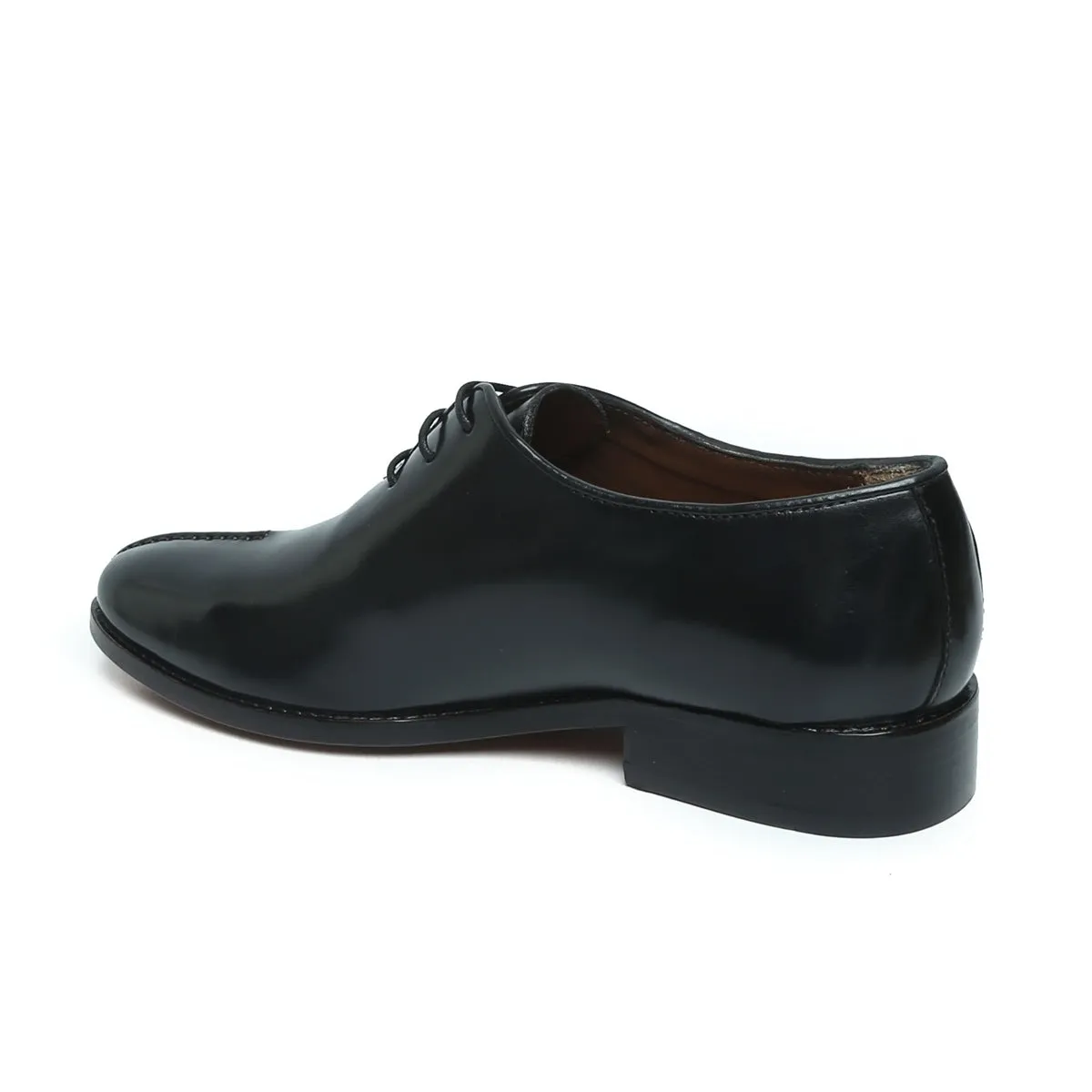 Mid Stitched 3-Lace Oxford Shoe One Piece Whole Cut Black Leather by Brune & Bareskin