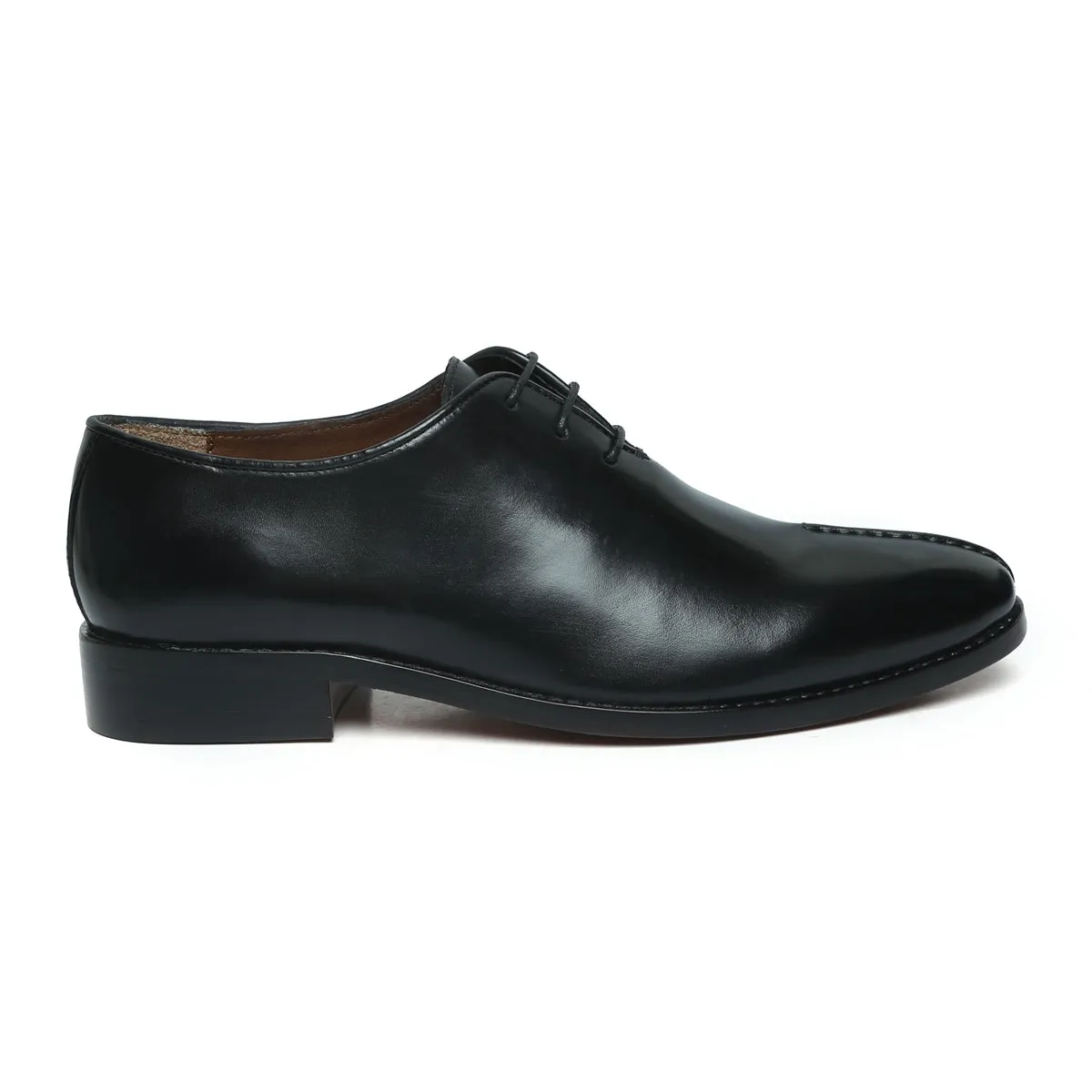 Mid Stitched 3-Lace Oxford Shoe One Piece Whole Cut Black Leather by Brune & Bareskin