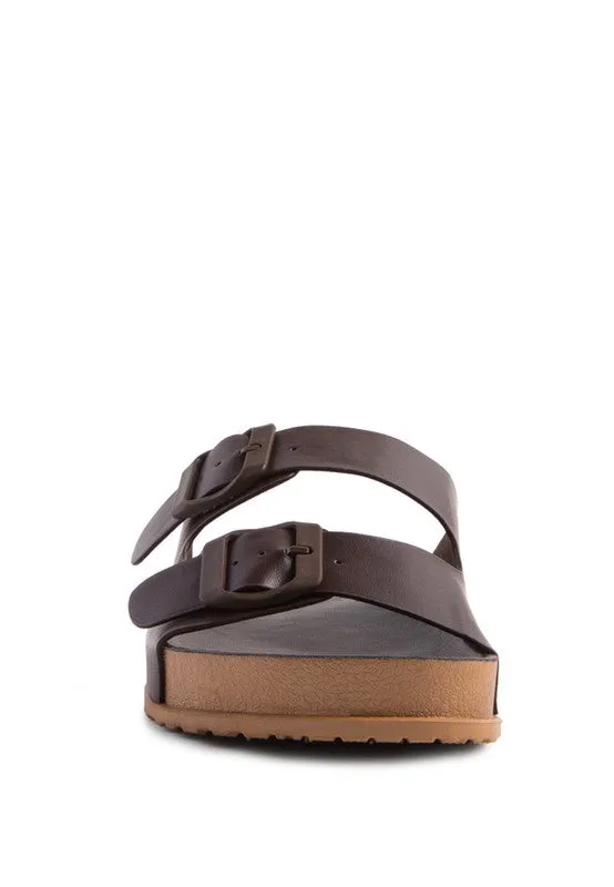 MINATA PLATFORM BUCKLED SLIDE SANDALS