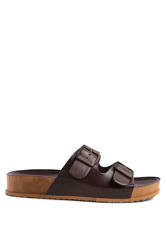 MINATA PLATFORM BUCKLED SLIDE SANDALS