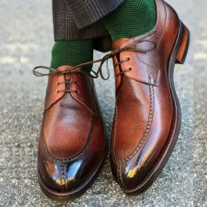 New Custom Made Made to Order Handmade Premium Quality Full Grain Brown Shaded Leather Derby Lace up Mens Vintage Stylish Shoe Fashion Shoes