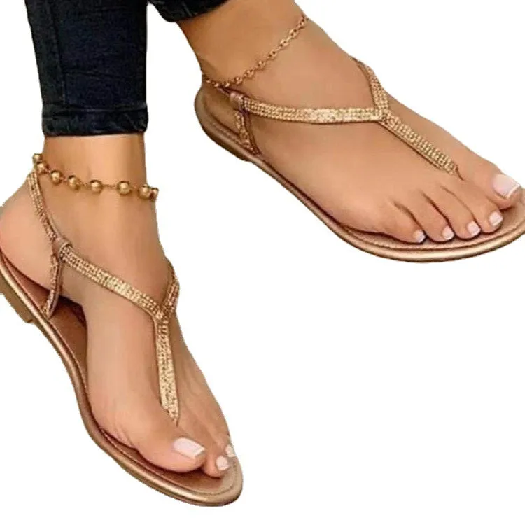 New Summer Fashion Rhinestone Flat Thong Beach Sandals Women 35-43Sandals