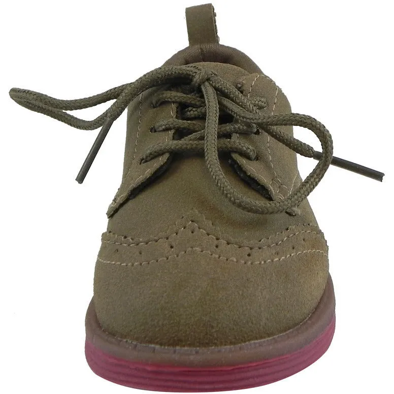 OshKosh Girl's and Boy's Soft Faux Suede Classic Lace Up Oxford Loafer Shoes Tan