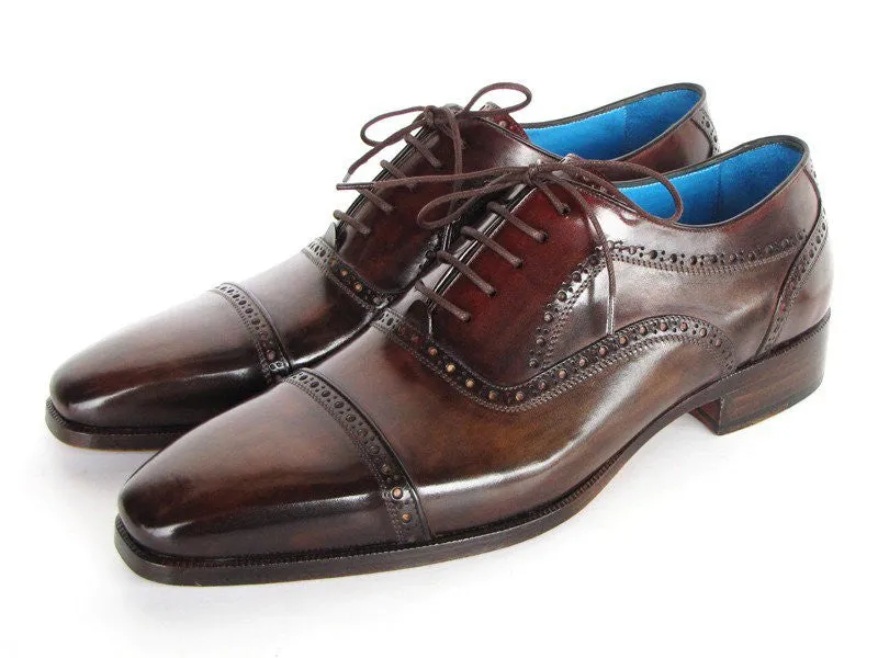 Paul Parkman Captoe Oxfords Anthracite Brown Hand-Painted Leather