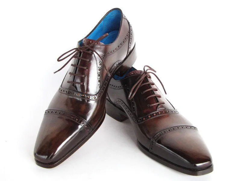 Paul Parkman Captoe Oxfords Anthracite Brown Hand-Painted Leather