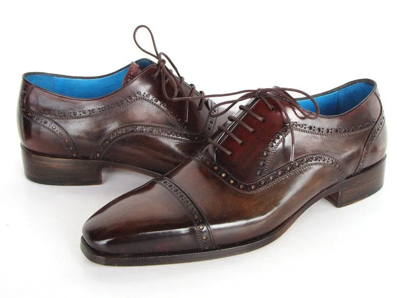 Paul Parkman Captoe Oxfords Anthracite Brown Hand-Painted Leather