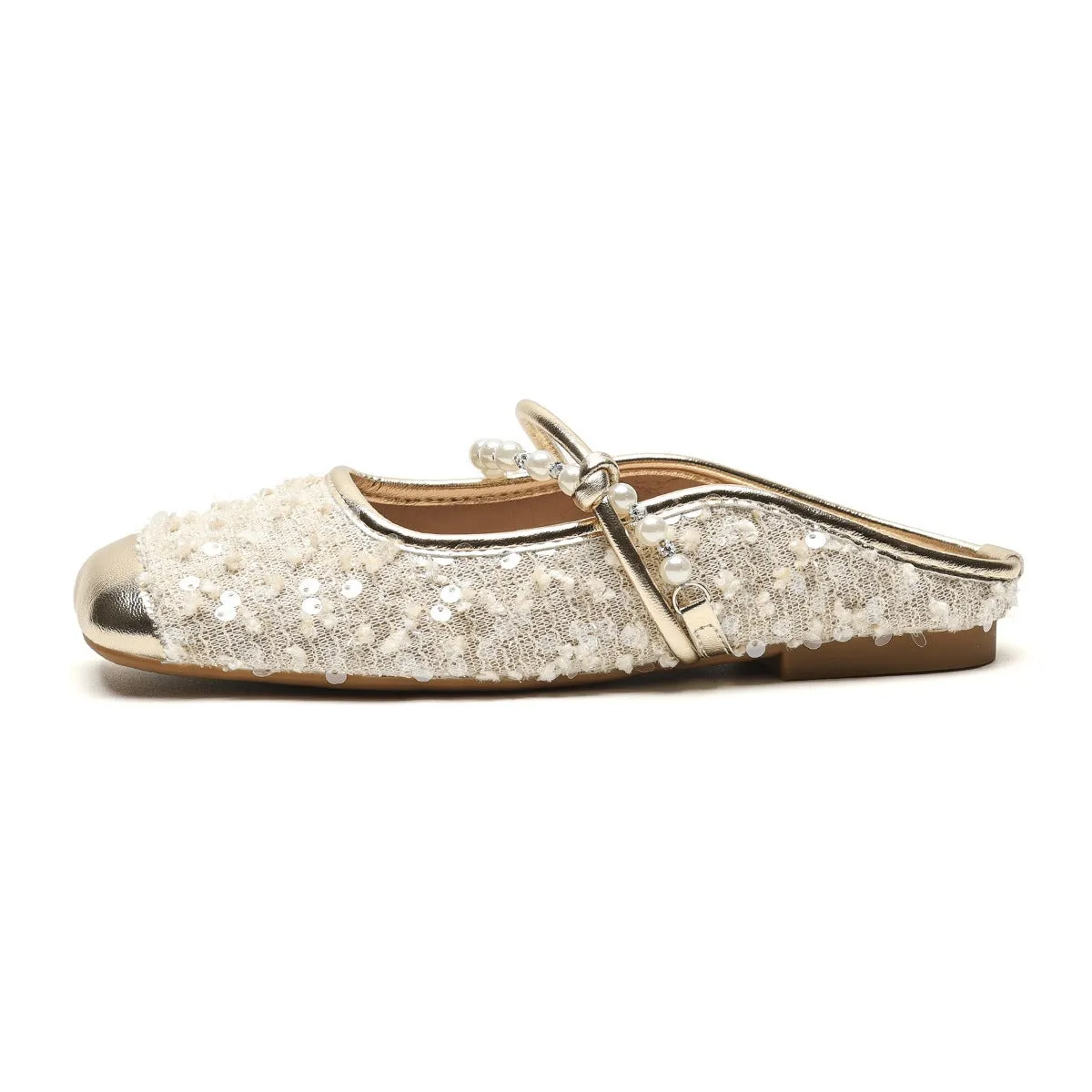 Pre Order:  One Line Pearl Soft Soled Square Toe Mules