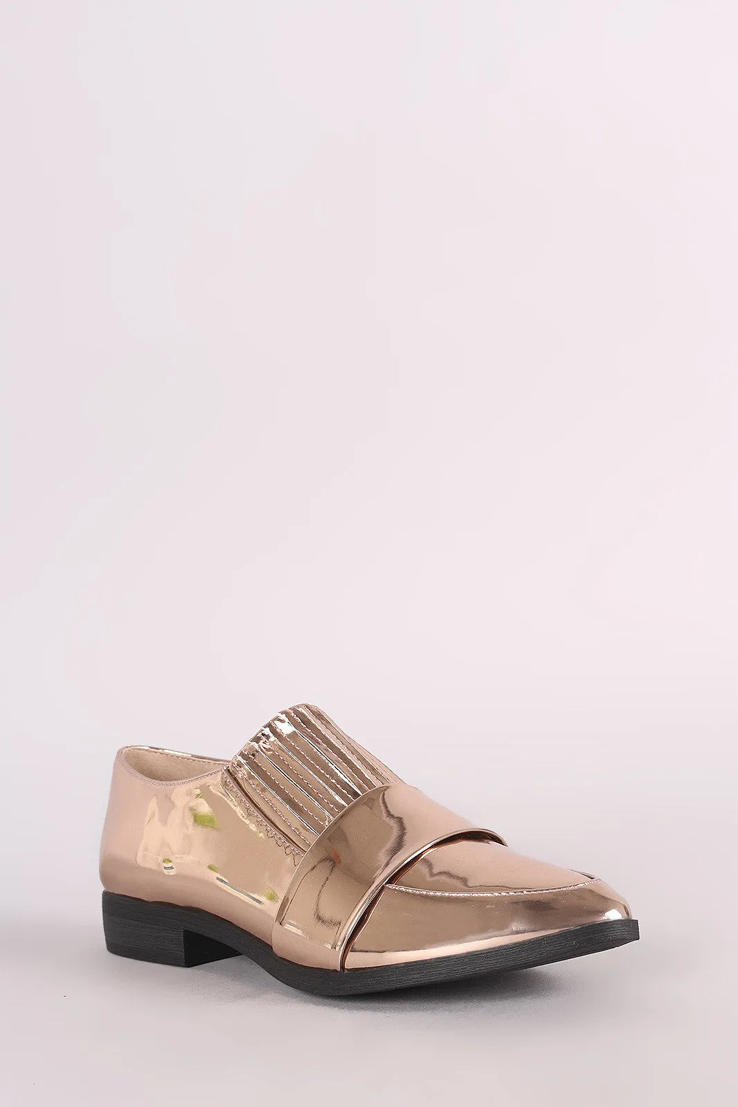 Qupid Mirrored Metallic Almond Toe Oxford Flat