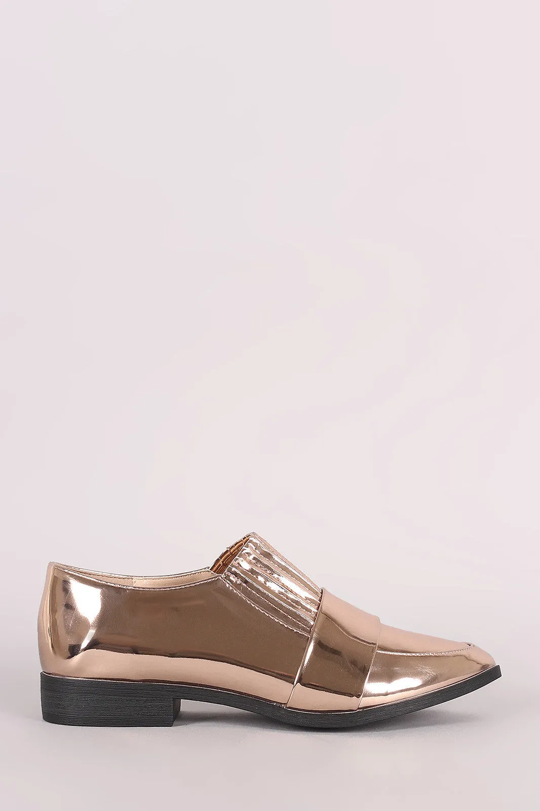 Qupid Mirrored Metallic Almond Toe Oxford Flat