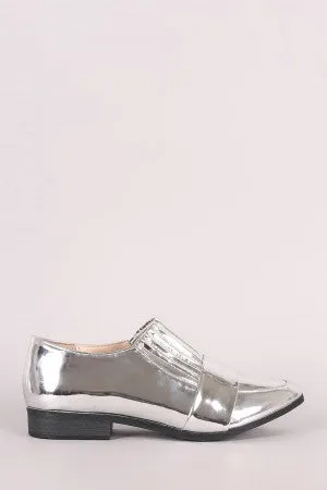 Qupid Mirrored Metallic Almond Toe Oxford Flat