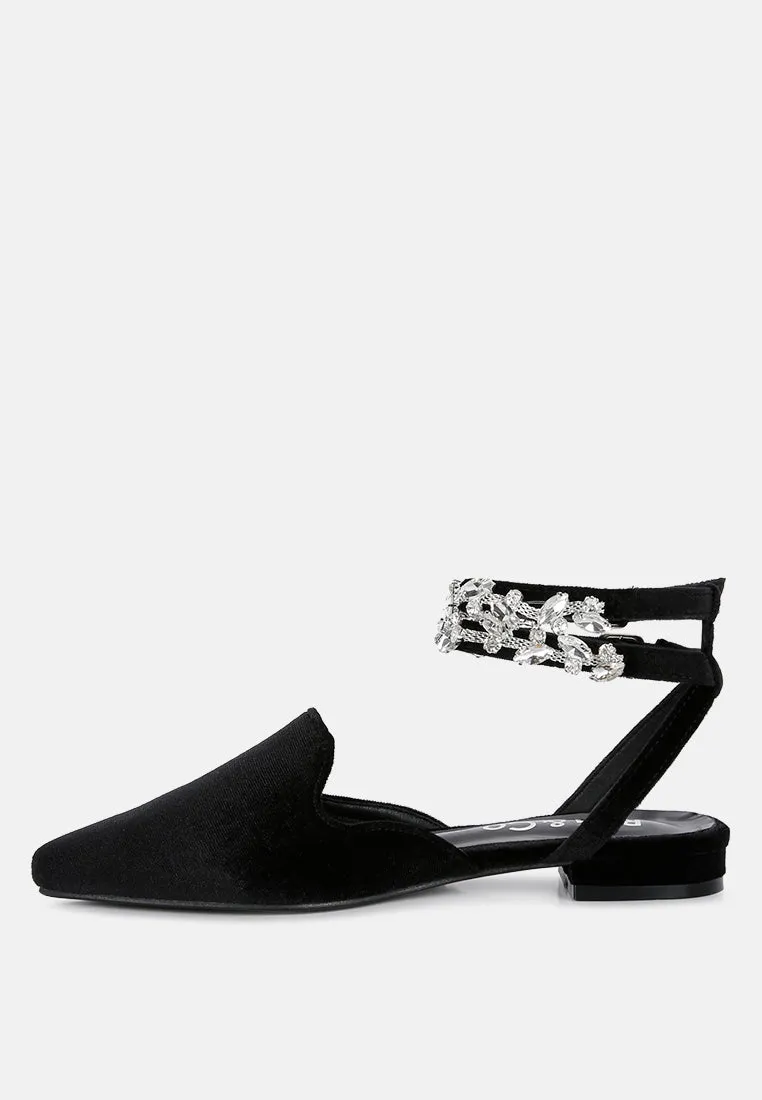 Salome Black Velvet Luxe Jewelled Flat Mules