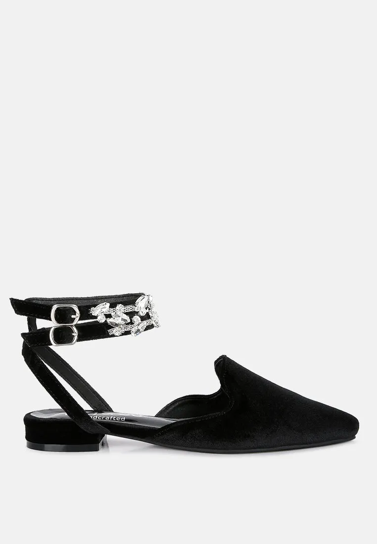 Salome Black Velvet Luxe Jewelled Flat Mules