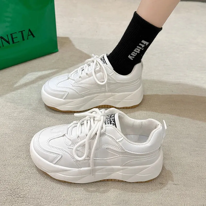 Sohiwoo Mix Color Chunky Platform Sneakers Women  Spring Pu Leather Casual Sport Shoes Woman Non Slip Thick Soled Vulcanized Shoes