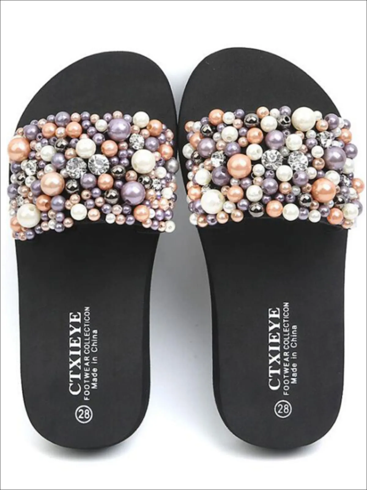 Sparkling Pearl and Rhinestone Embellished Flip Flops By Liv and Mia