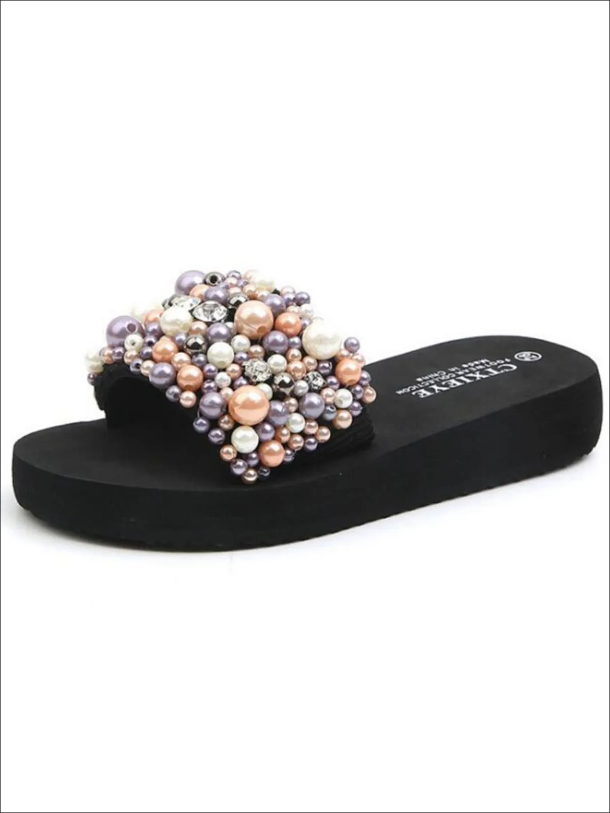 Sparkling Pearl and Rhinestone Embellished Flip Flops By Liv and Mia