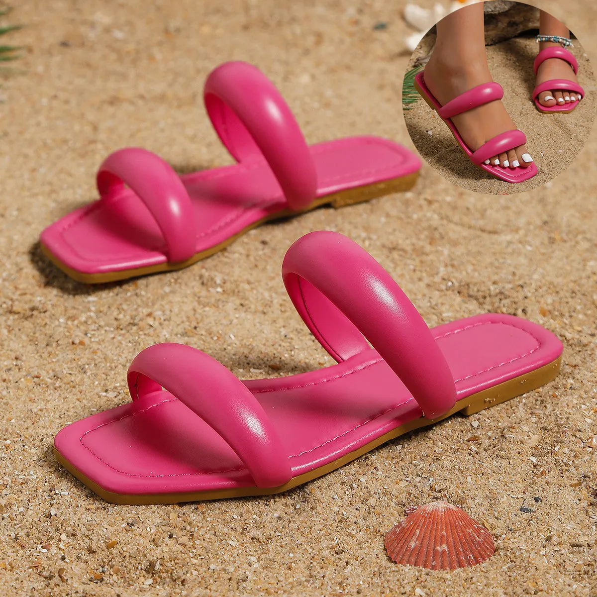 Square Toe Casual Flat Slides