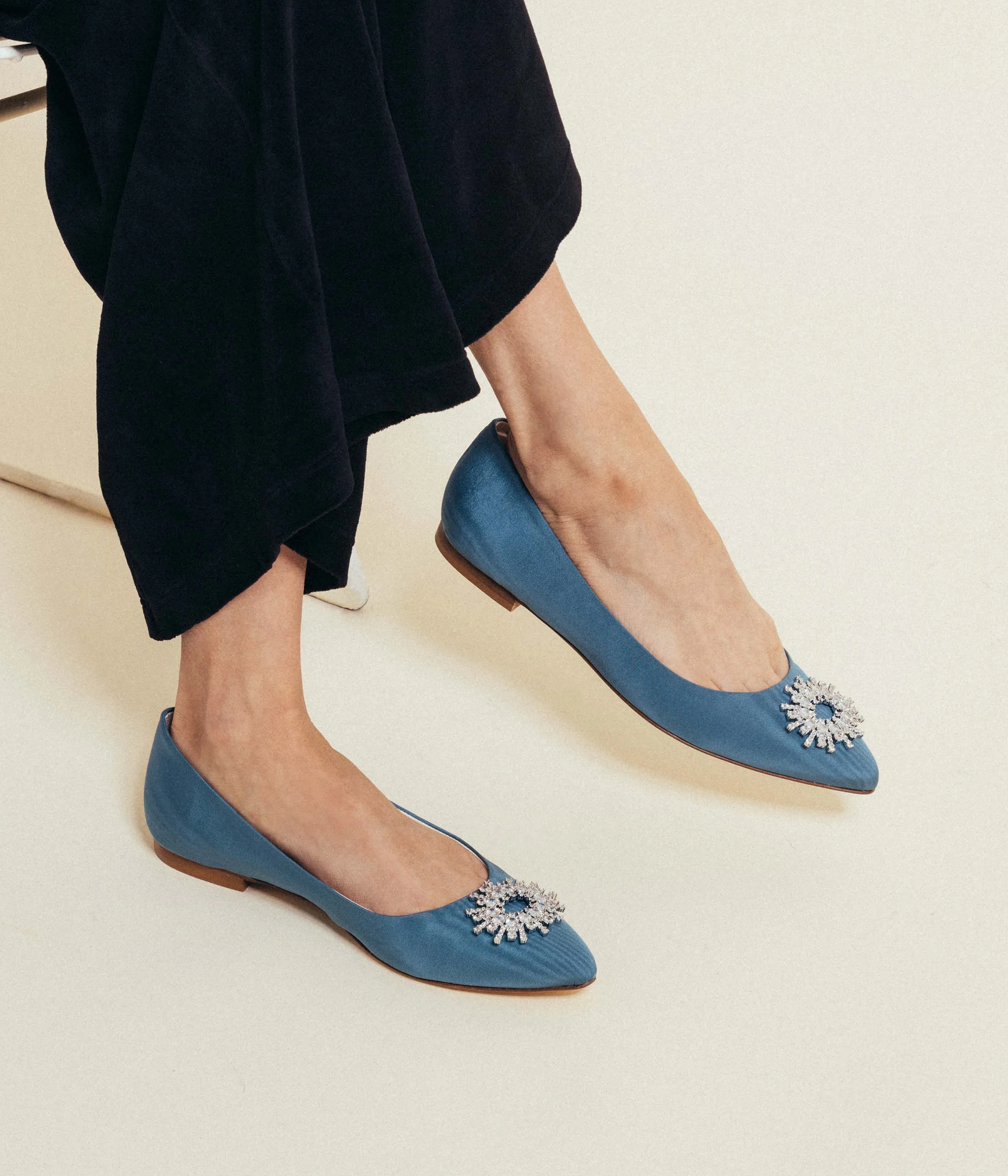 Stevie Ballerina Flats in Blue Silk Moiré