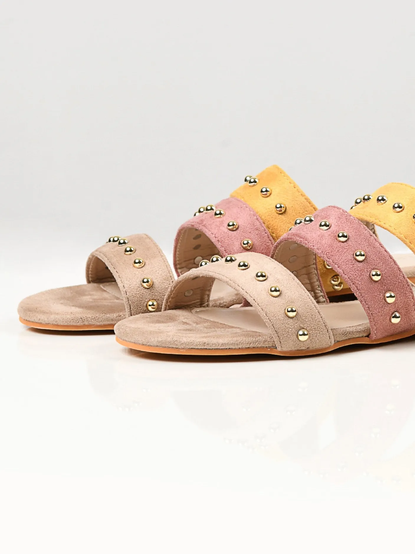 Studded Strap Flats - Yellow