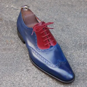 Tailor Made Handmade Shoes Goodyear Welted Handstitched Custom Made Premium Shoes Suede & Blue Leather Wingtip Laceup Shoes For Mens, Womens