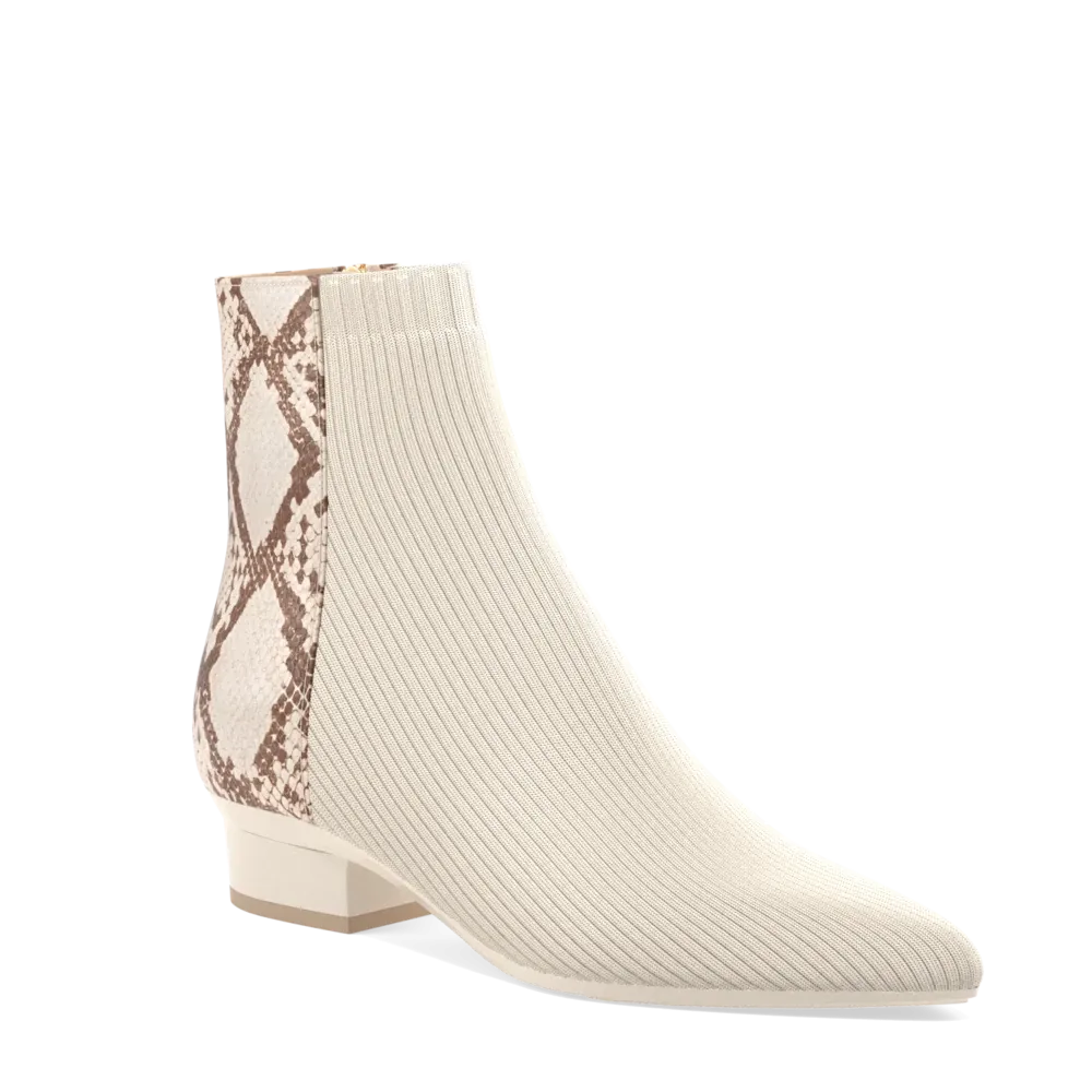 The Bootie - Ivory Snakeskin & Knit 4 Stiletto