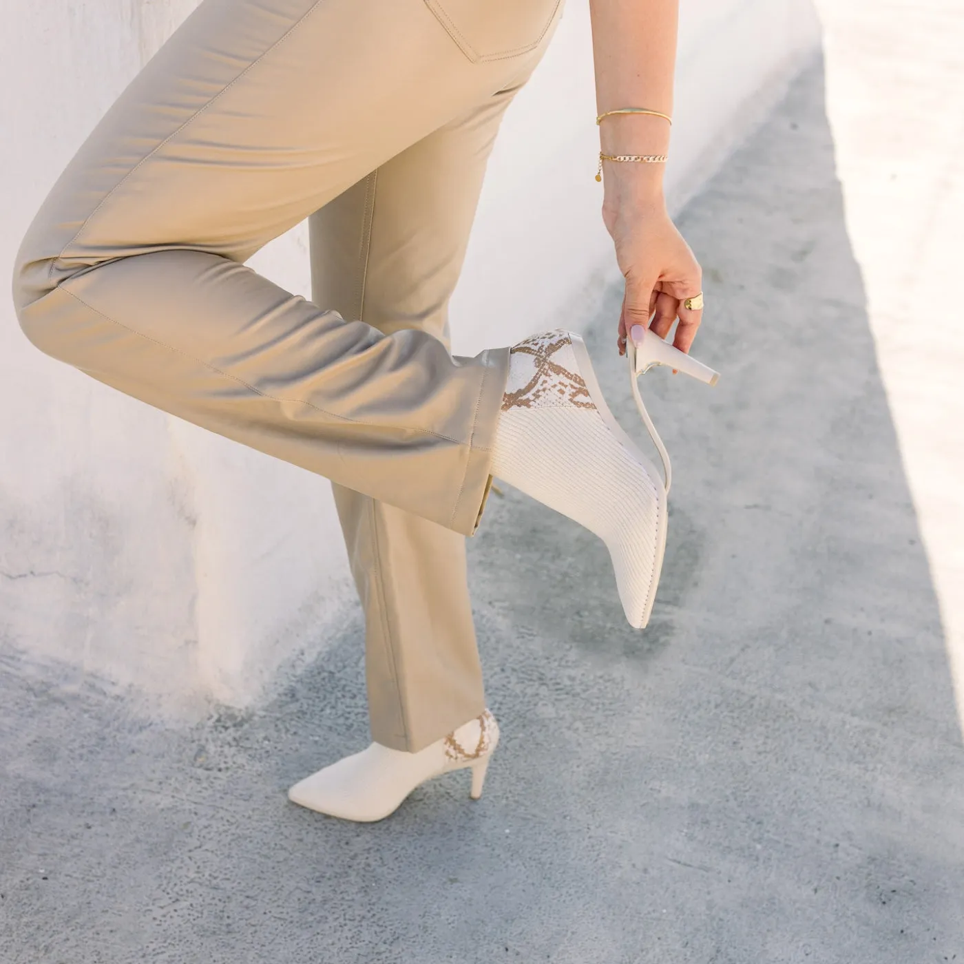 The Bootie - Ivory Snakeskin & Knit 4 Stiletto