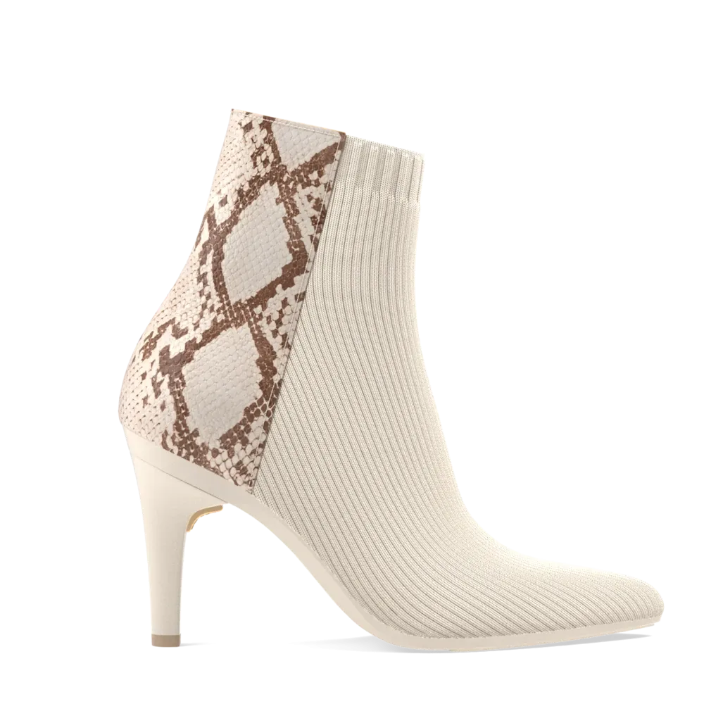 The Bootie - Ivory Snakeskin & Knit 4 Stiletto