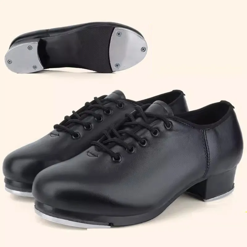 Unisex Leatherette 3.5cm Heel Tap Shoes With Lace-up Tap Dance Shoes