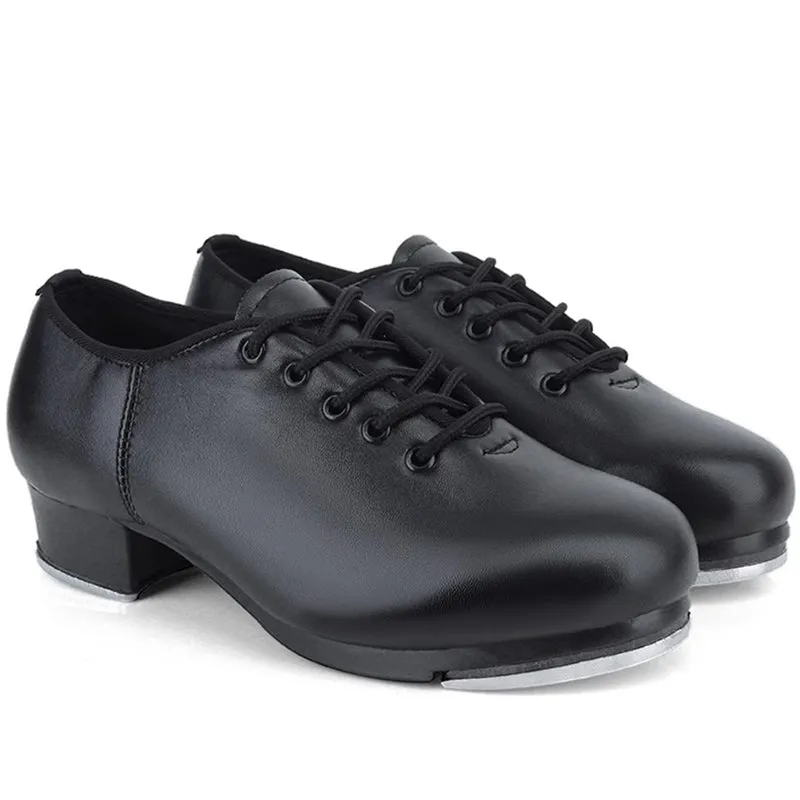 Unisex Leatherette 3.5cm Heel Tap Shoes With Lace-up Tap Dance Shoes