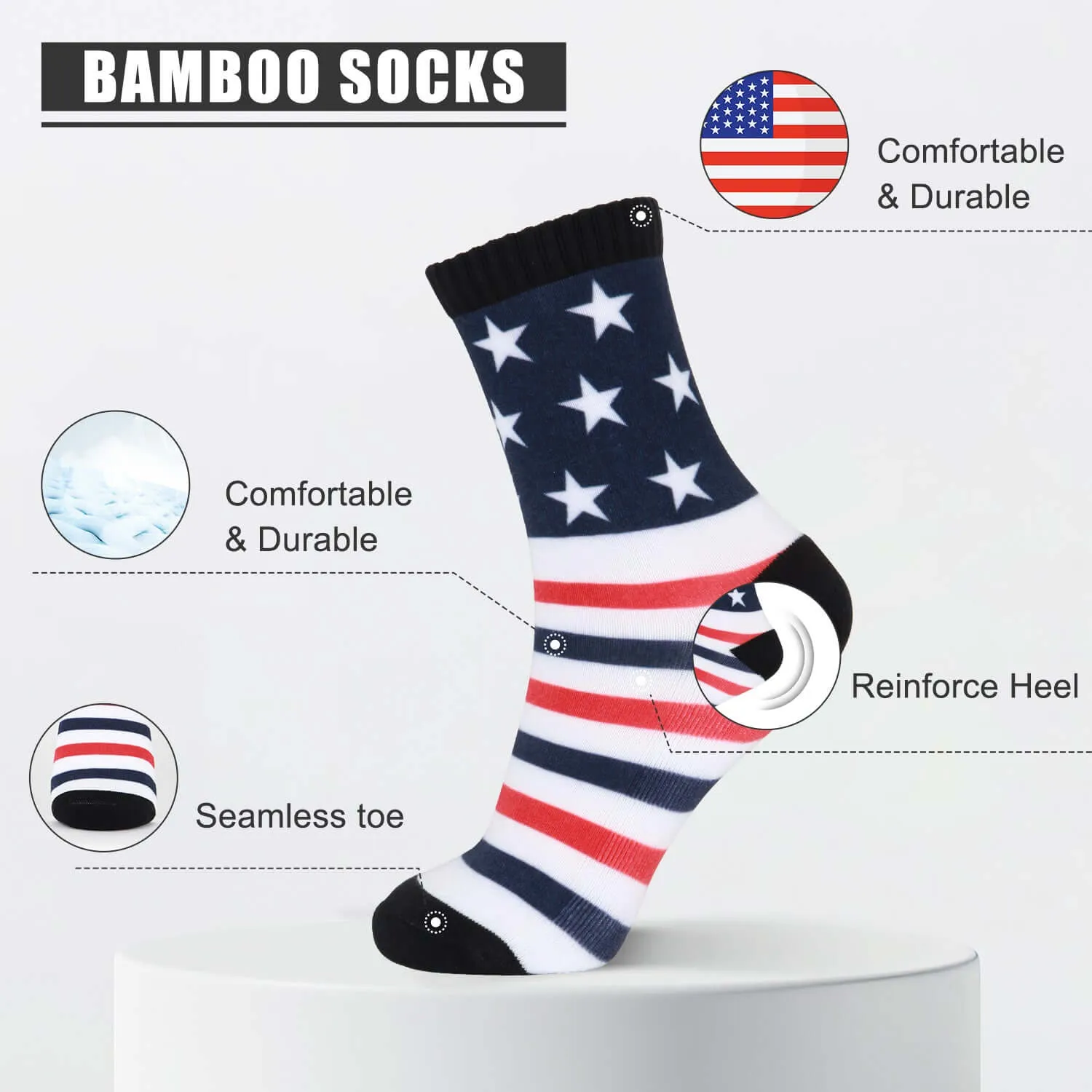 USA American Flag Socks Patriotic No Show Socks for Men/Women Striped Stars Socks Gift, 4 Pack