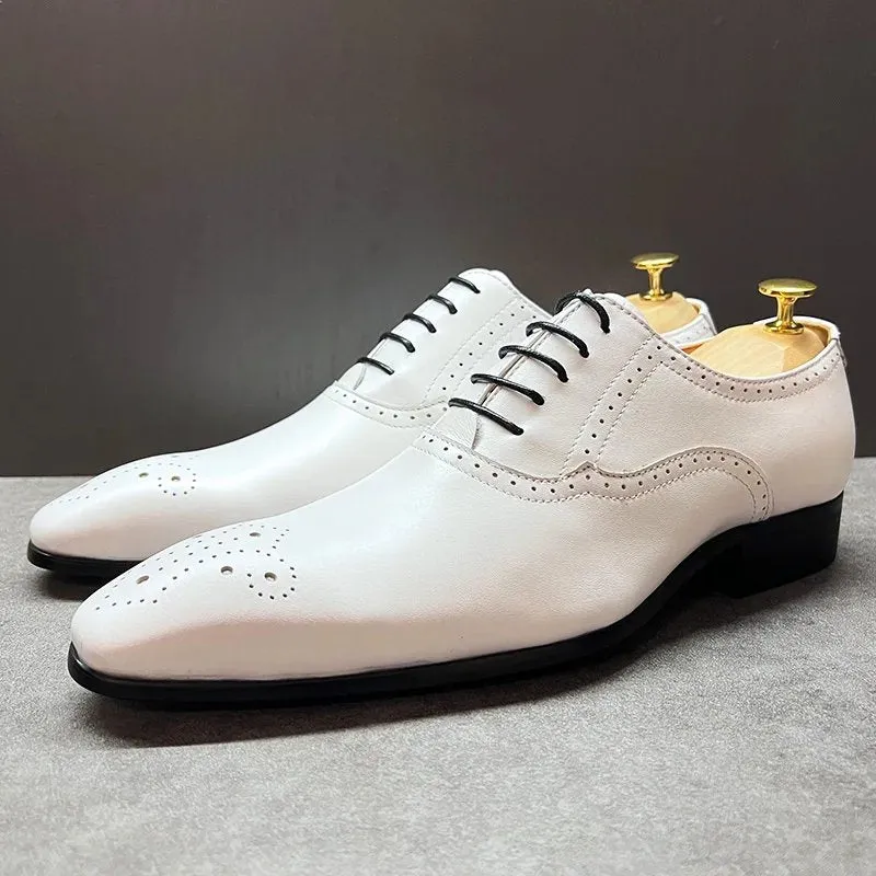 White Color Pointed Toe Oxford Shoes