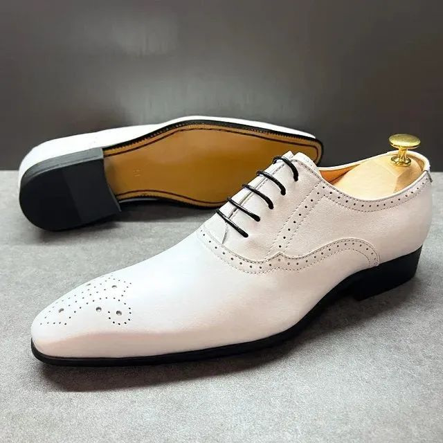 White Color Pointed Toe Oxford Shoes