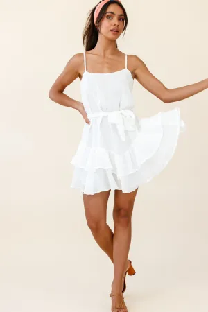 Wilshire Tiered Ruffle Hem Spaghetti Strap Dress White