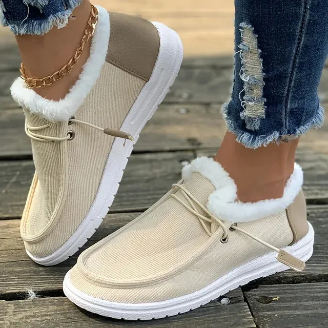 Winter plush lined flat shoes, Women's low top slip on shoes, women's footwear