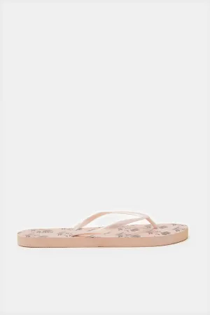 Women Beige Printed Flip Flop